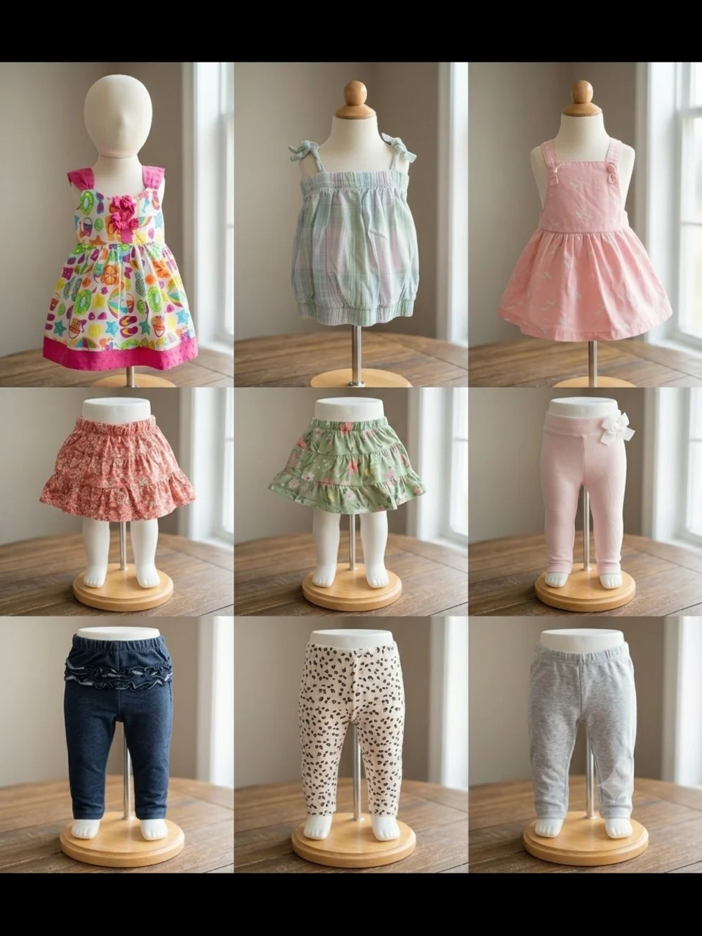 Girls 9-Piece Spring Mix Outfit Set - Pastel Pink, Green, Navy & Cream.    T 5
